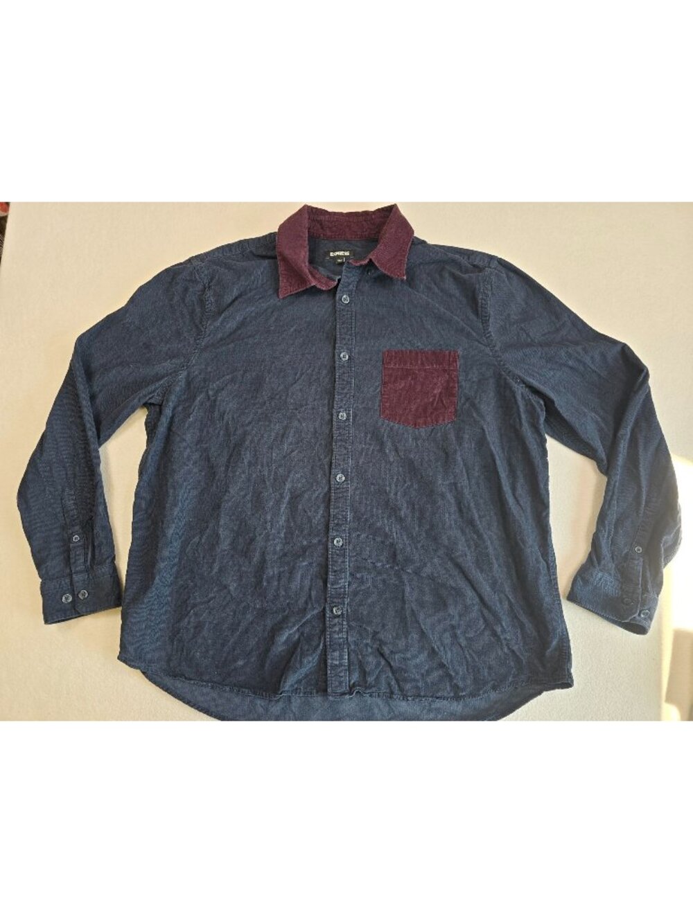 Express Mens XL Corduroy Colorblock Button-Up Shirt
